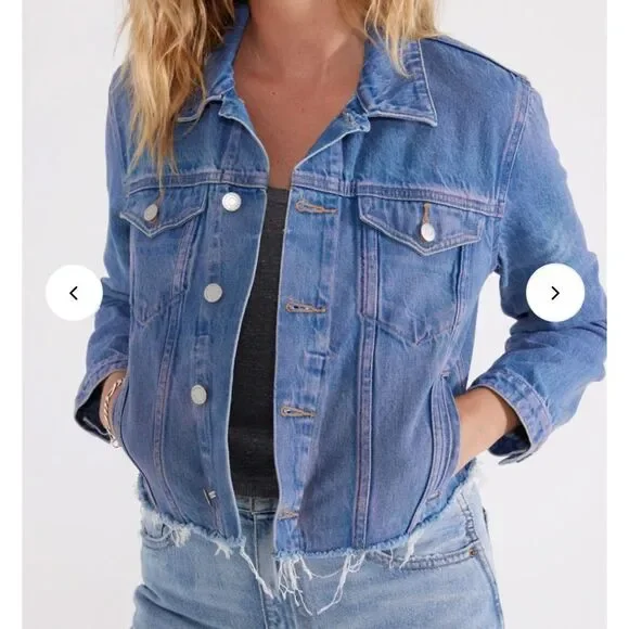 NWOT ETICA Lennox Mini Cropped Trucker Denim Blue Women's Jacket - Picture 4 of 13